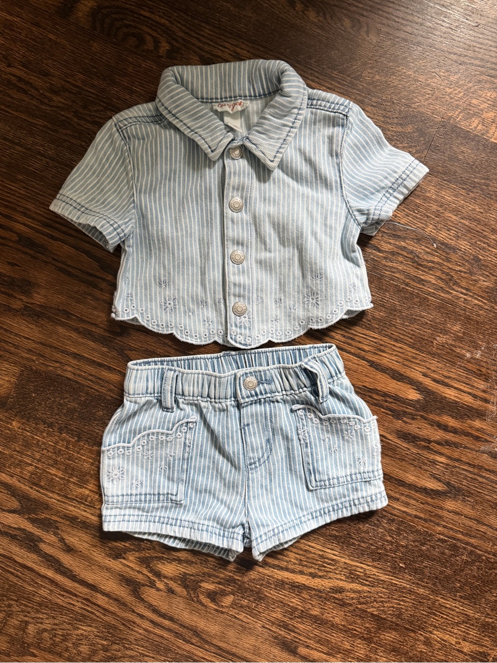 Cat & Jack Girls’ Striped Denim Set Light Wash with Eyelet Trim NWOT